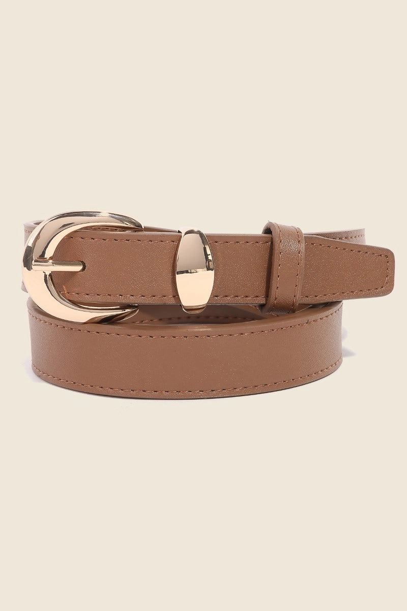 Metallic Crescent Buckle Leather Belt
