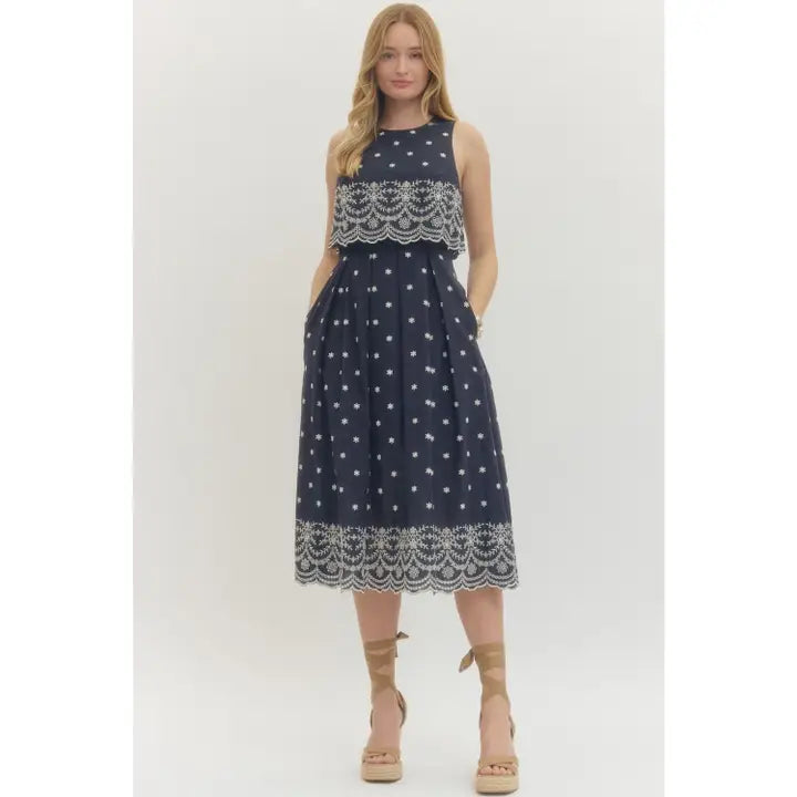 Emmy Embroidered Sleeveless Midi Dress