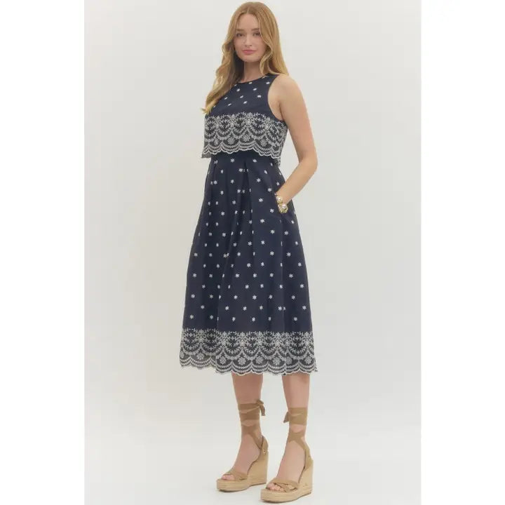 Emmy Embroidered Sleeveless Midi Dress