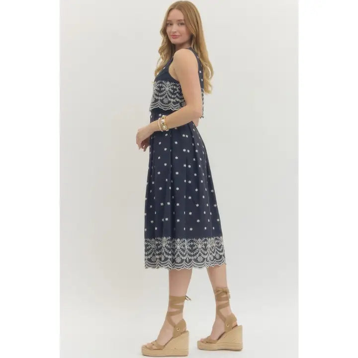 Emmy Embroidered Sleeveless Midi Dress