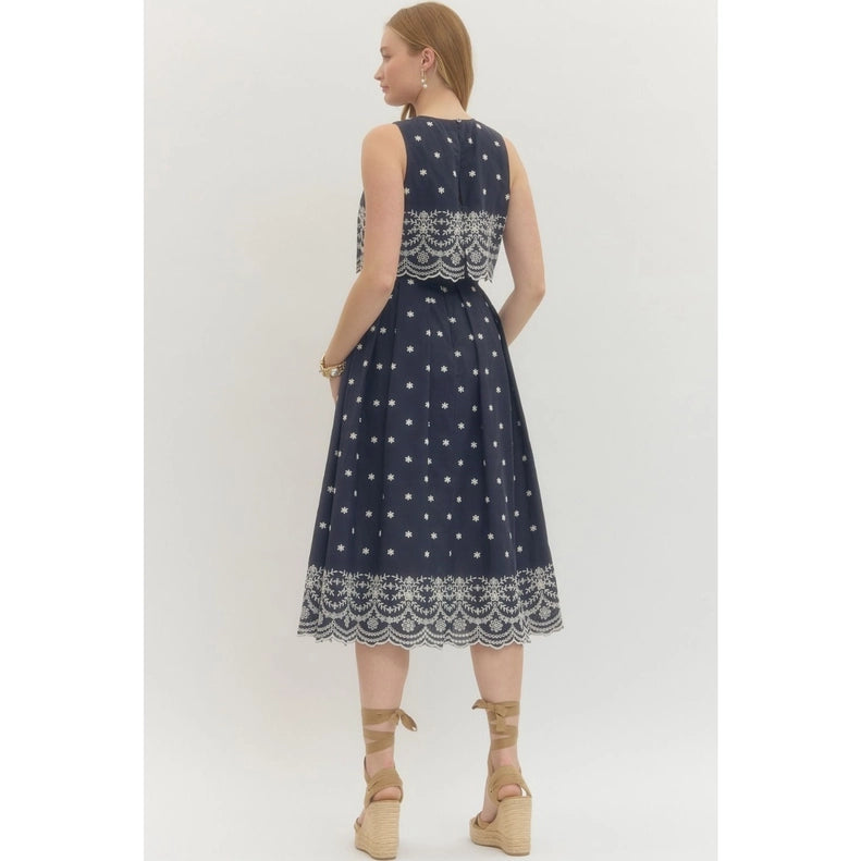 Emmy Embroidered Sleeveless Midi Dress