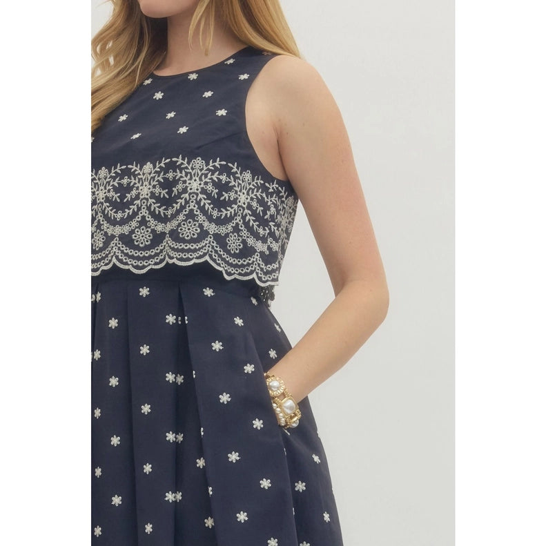 Emmy Embroidered Sleeveless Midi Dress