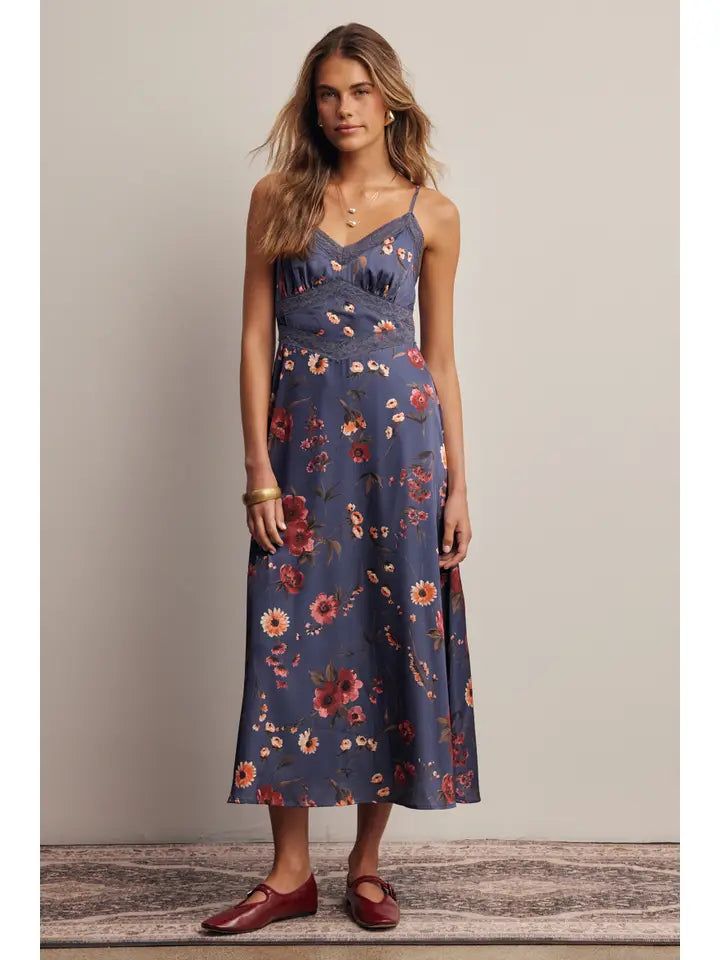 Audra Floral Lace Trim Midi Dress