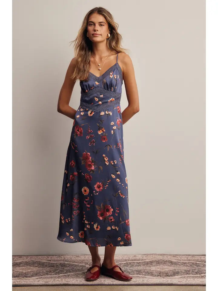 Audra Floral Lace Trim Midi Dress