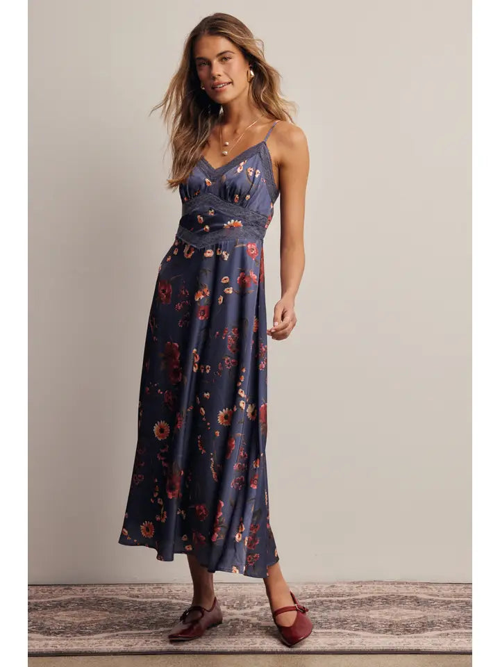 Audra Floral Lace Trim Midi Dress