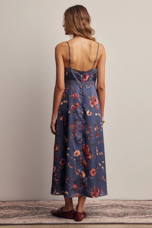 Audra Floral Lace Trim Midi Dress