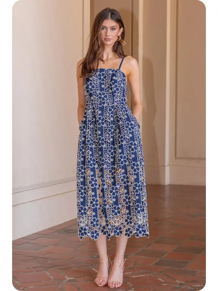 Gabby Guipure Lace Midi Dress