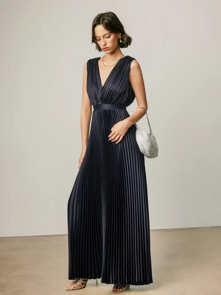 Margot Pleated V-Neck Maxi Dress
