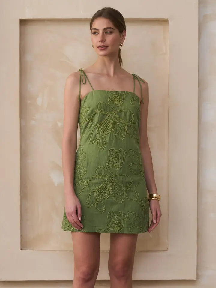 Esme Embroidered Tie Strap Mini Dress