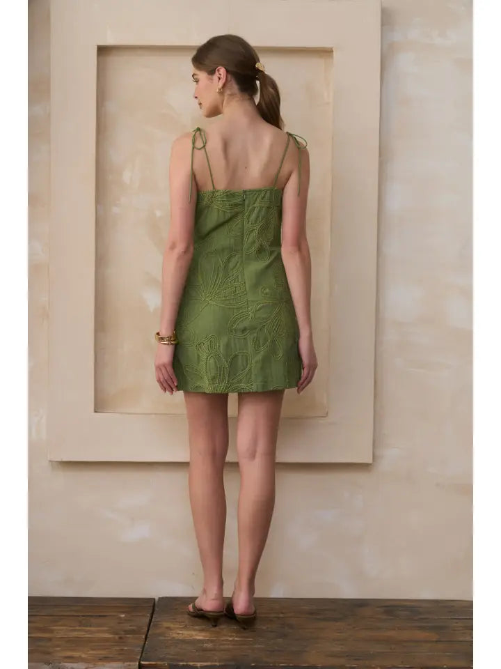 Esme Embroidered Tie Strap Mini Dress