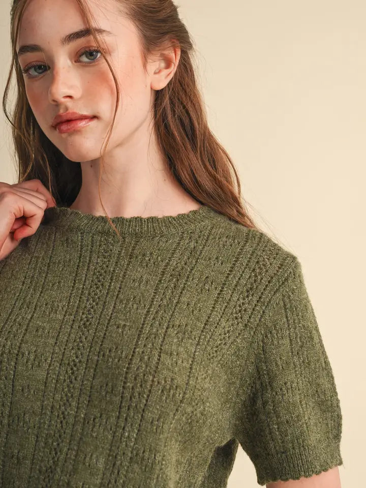 Patrice Pointelle Short Sleeve Sweater