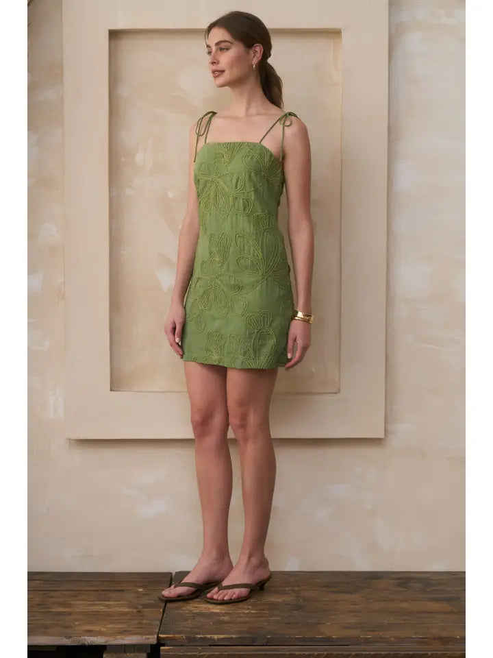 Esme Embroidered Tie Strap Mini Dress