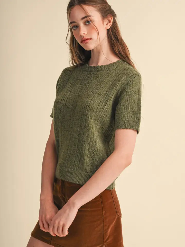 Patrice Pointelle Short Sleeve Sweater