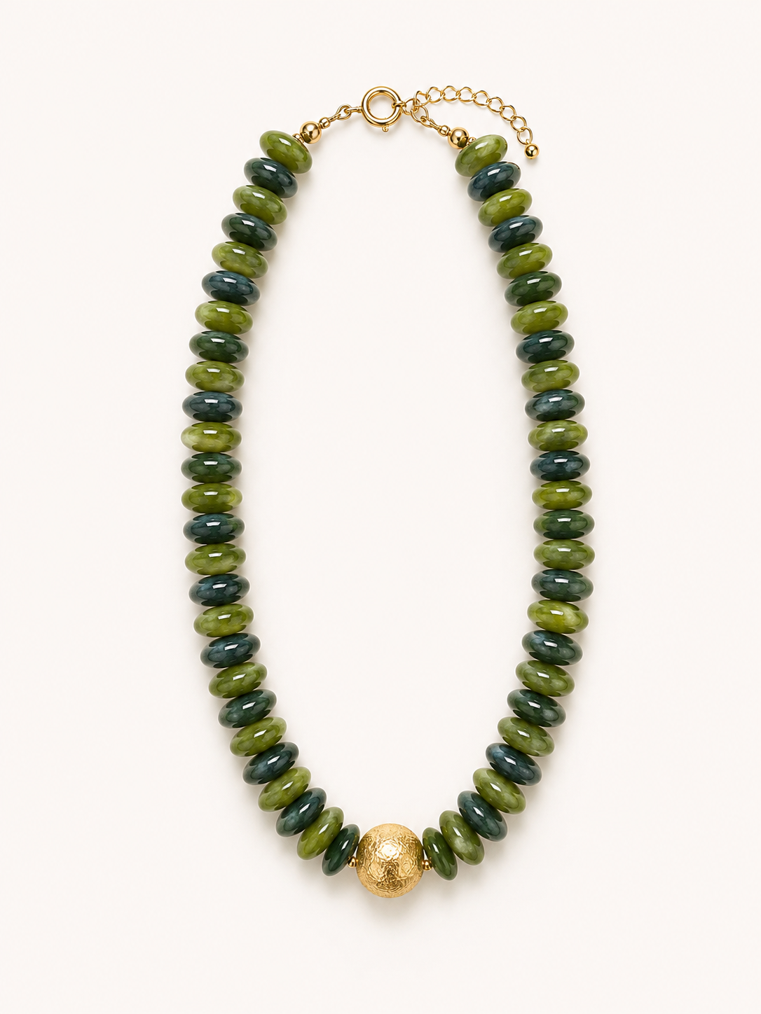 Metal Ball &amp; Rondelle Beads Necklace-Olive/Gold