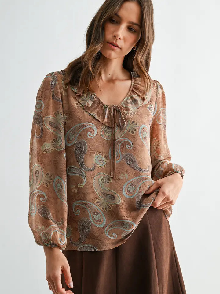 Raya Paisley Printed Chiffon Blouse