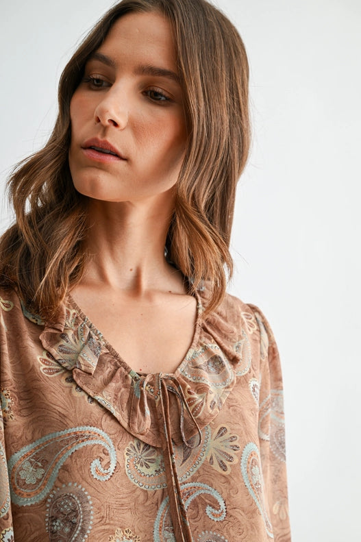 Raya Paisley Printed Chiffon Blouse