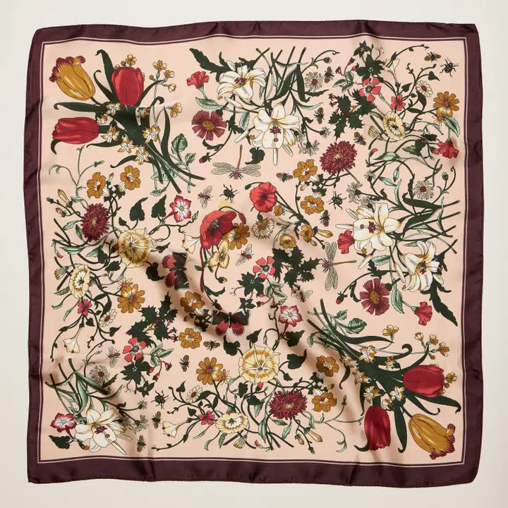 Luna Vintage Botanical Floral Square Scarf