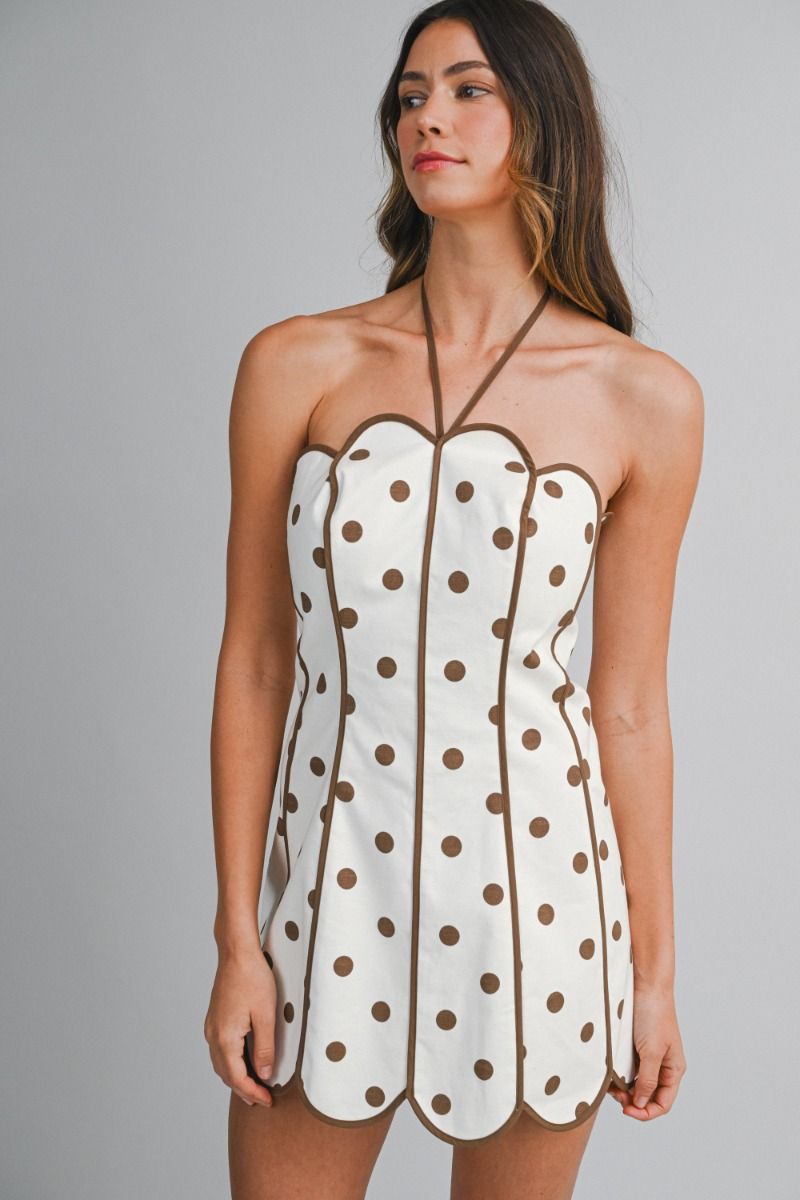 Reese Polka Dot Mini Dress with Scallop Detail