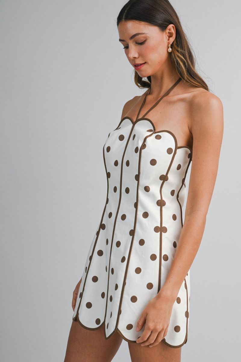 Reese Polka Dot Mini Dress with Scallop Detail