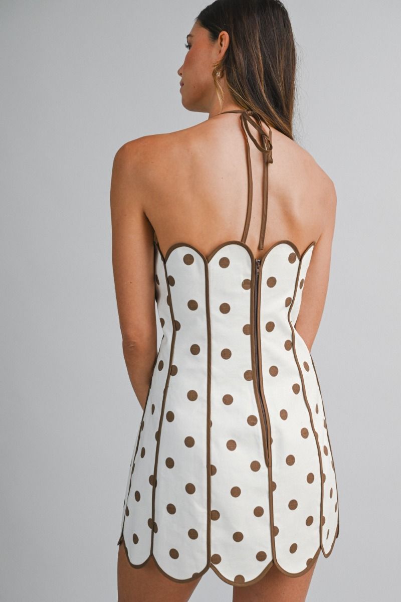 Reese Polka Dot Mini Dress with Scallop Detail