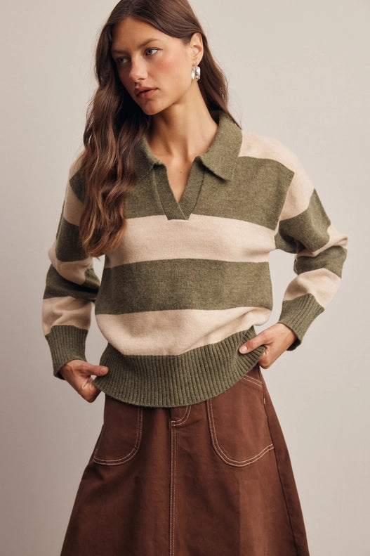 Stephanie Striped Collared Sweater