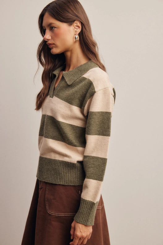 Stephanie Striped Collared Sweater