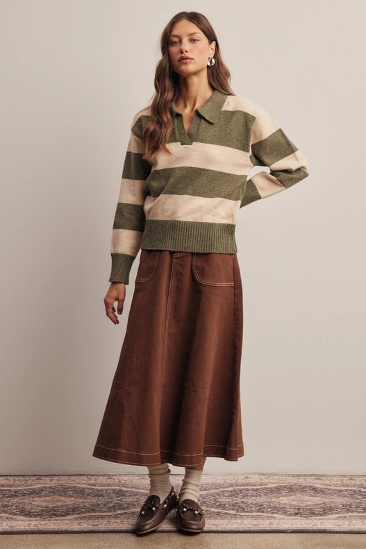 Stephanie Striped Collared Sweater