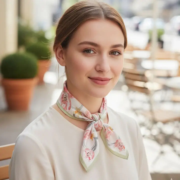 Lulu Floral Pattern Square Satin Scarf
