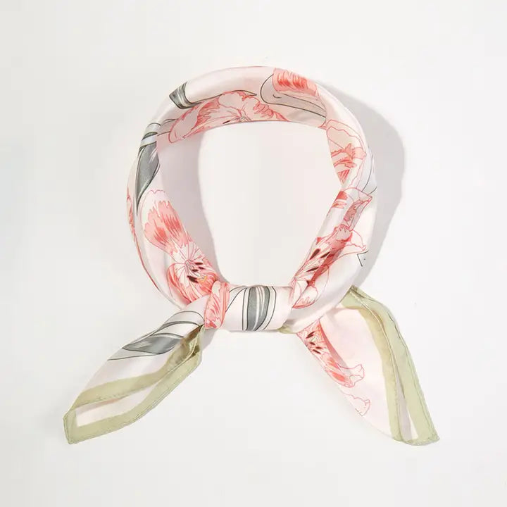 Lulu Floral Pattern Square Satin Scarf
