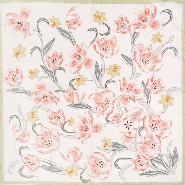 Lulu Floral Pattern Square Satin Scarf