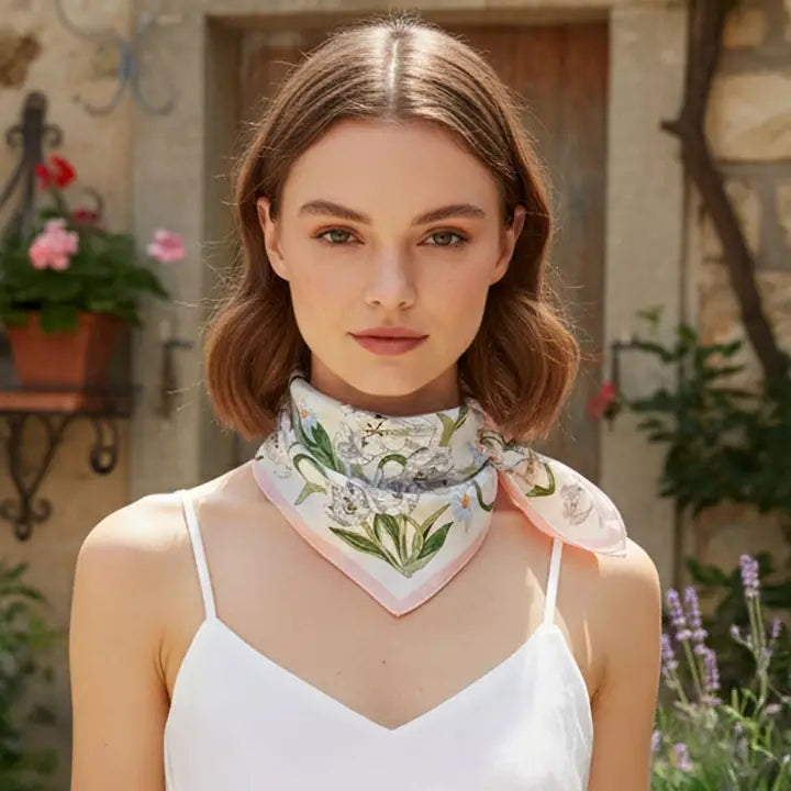 Lulu Floral Pattern Square Satin Scarf