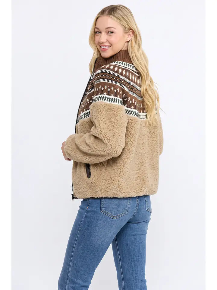 Portia Sherpa Fleece Fair Isle Jacket