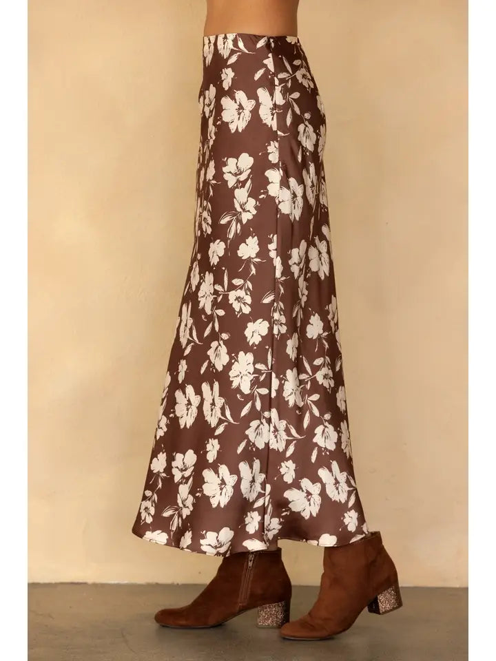 Becca Brown Floral Satin Maxi Skirt