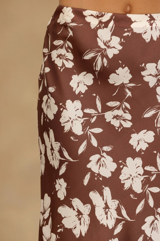 Becca Brown Floral Satin Maxi Skirt