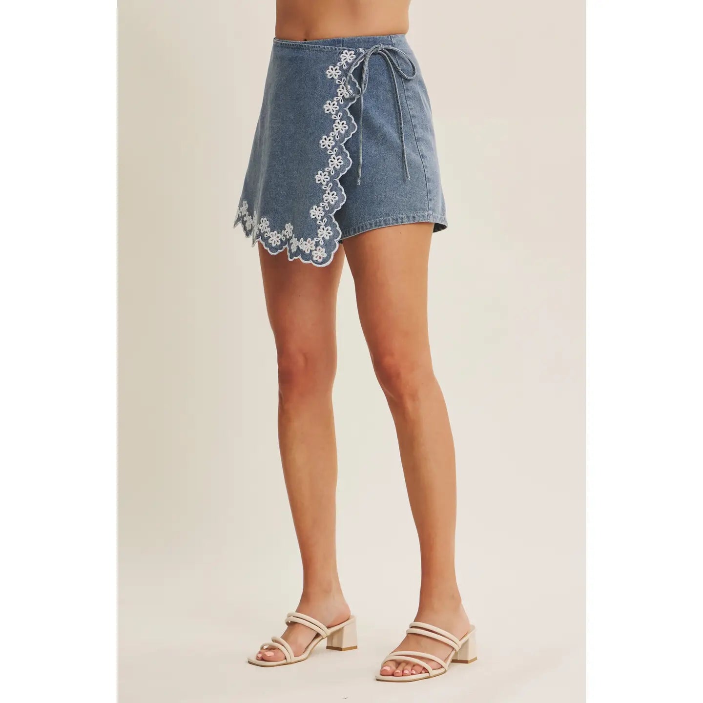 Estelle Embroidered Denim Skort