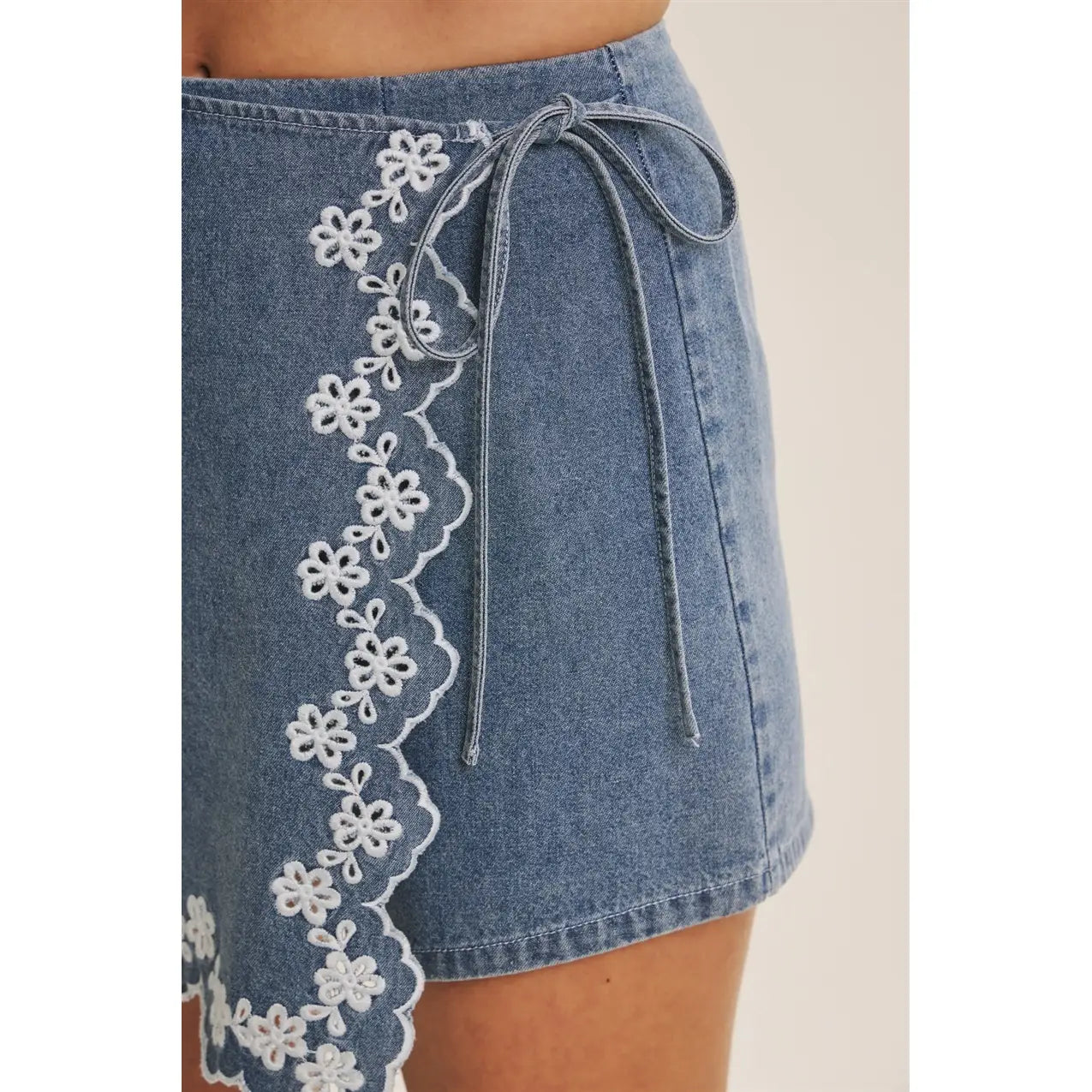 Estelle Embroidered Denim Skort