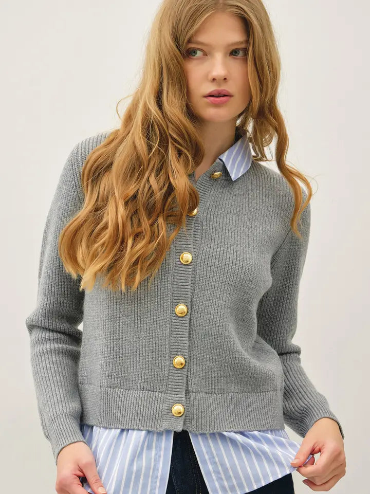 Stripe Shirt Layered Look Cardigan