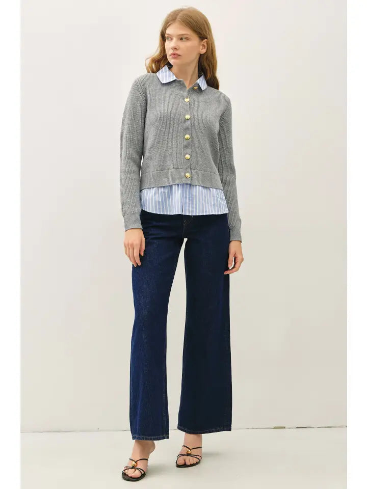 Stripe Shirt Layered Look Cardigan