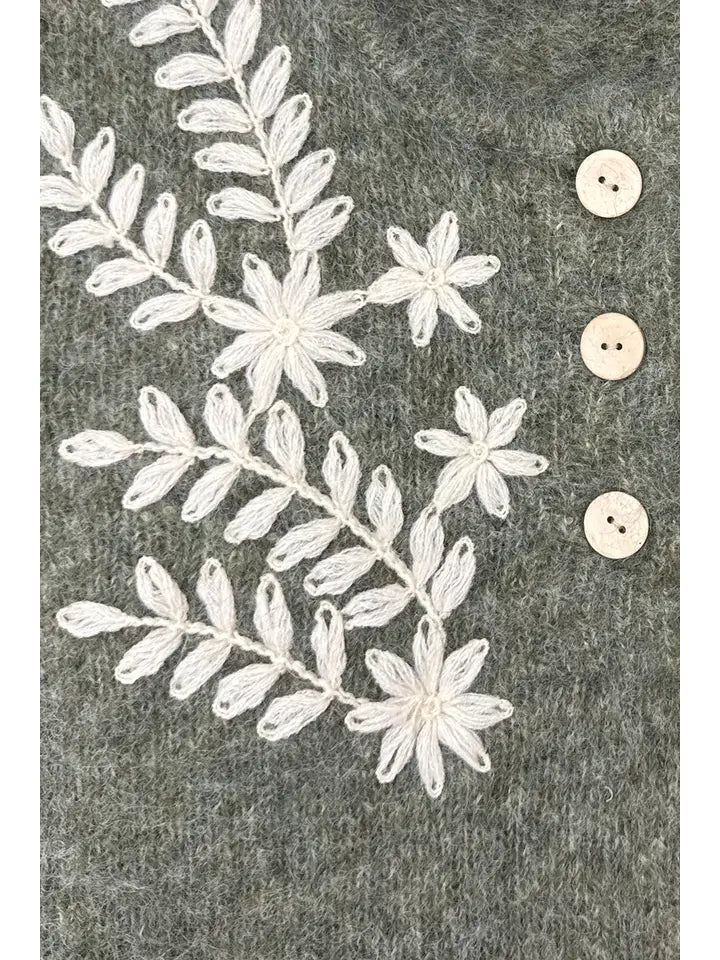 Freya Floral Embroidered Fuzzy Knit Sweater