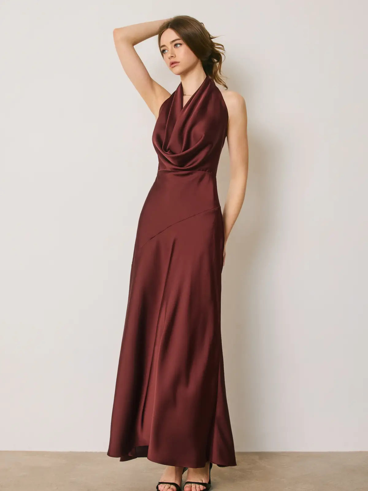 Reese Satin Draped Halter Neck Maxi Dress