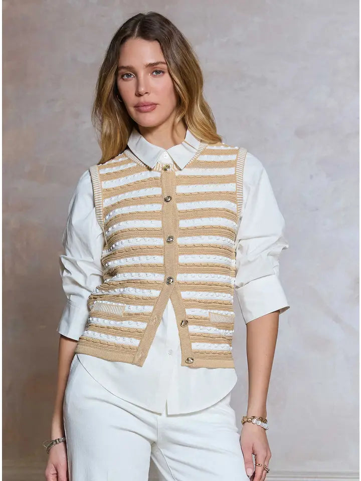Sabrina Striped Button-Up Sweater Vest