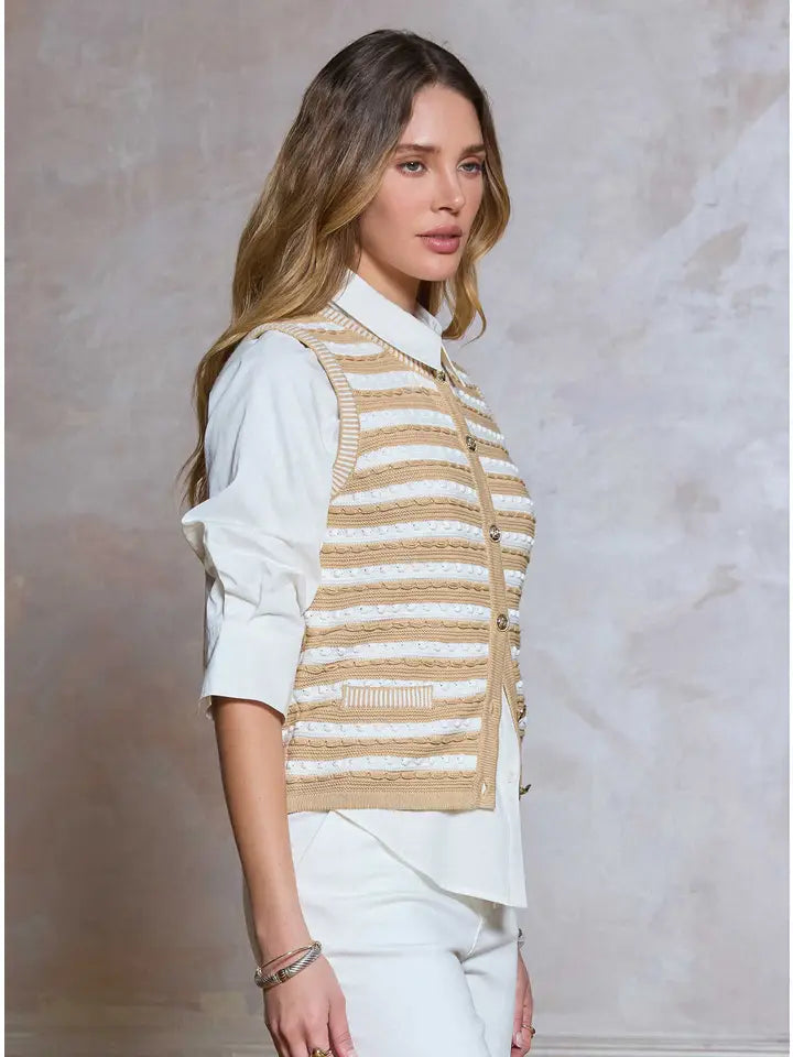 Sabrina Striped Button-Up Sweater Vest
