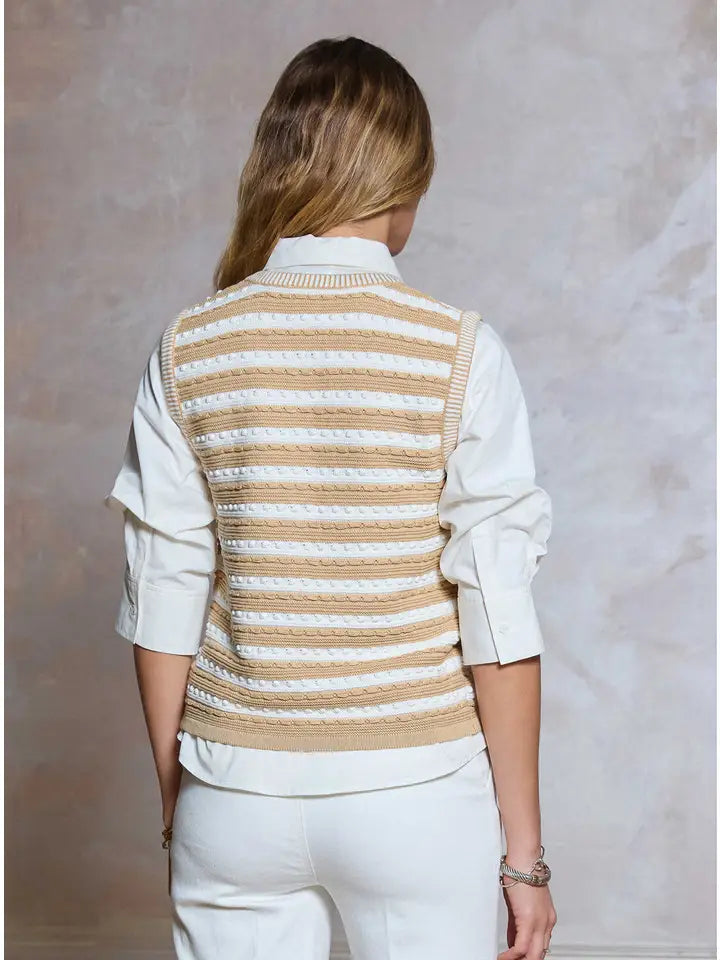 Sabrina Striped Button-Up Sweater Vest