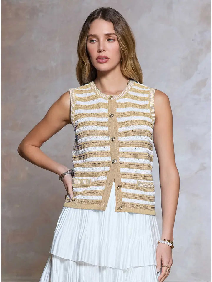 Sabrina Striped Button-Up Sweater Vest