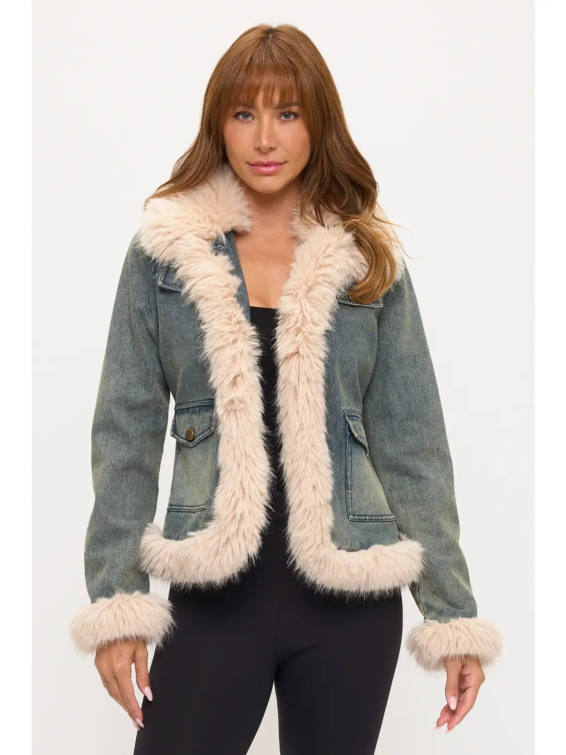 Vintage Faux Fur Trim Denim Jacket