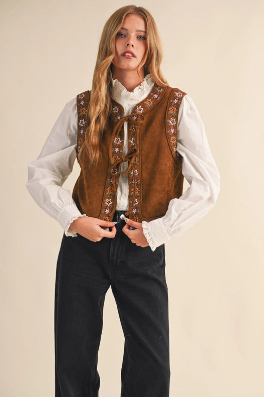 Tessa Tie Front Suede Vest