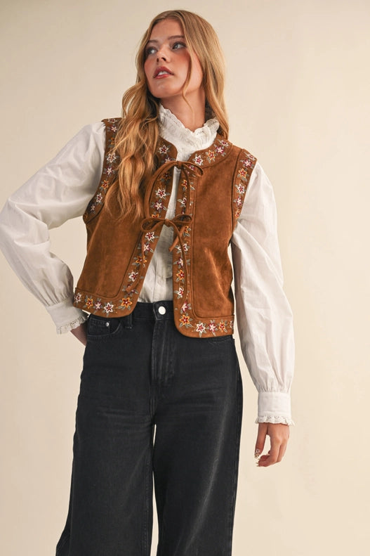 Tessa Tie Front Suede Vest
