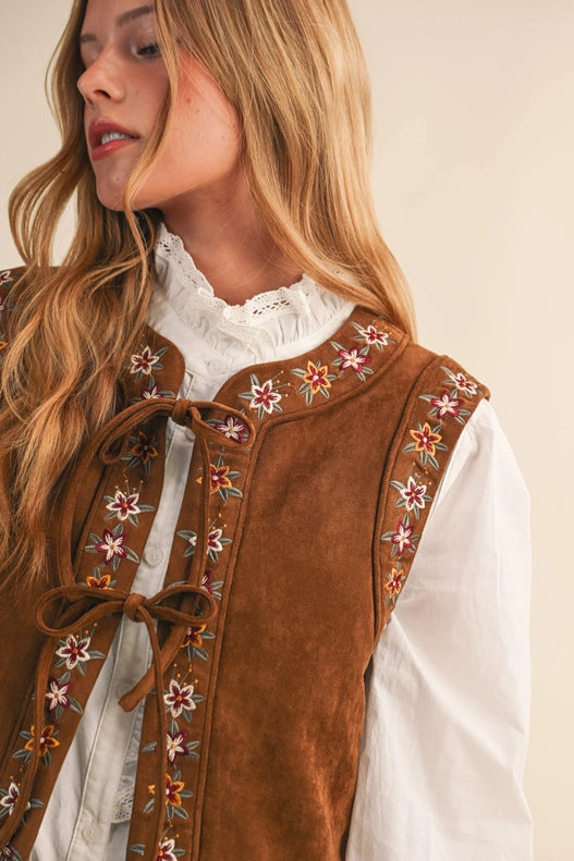Tessa Tie Front Suede Vest