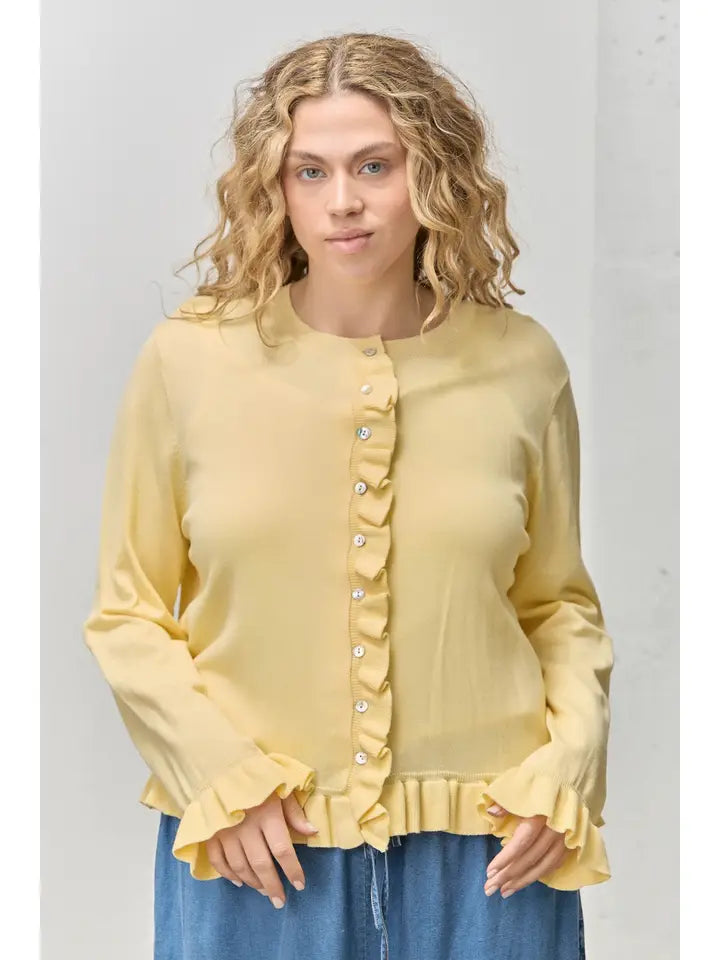 Noelle Ruffle Trim Cardigan - Plus Size