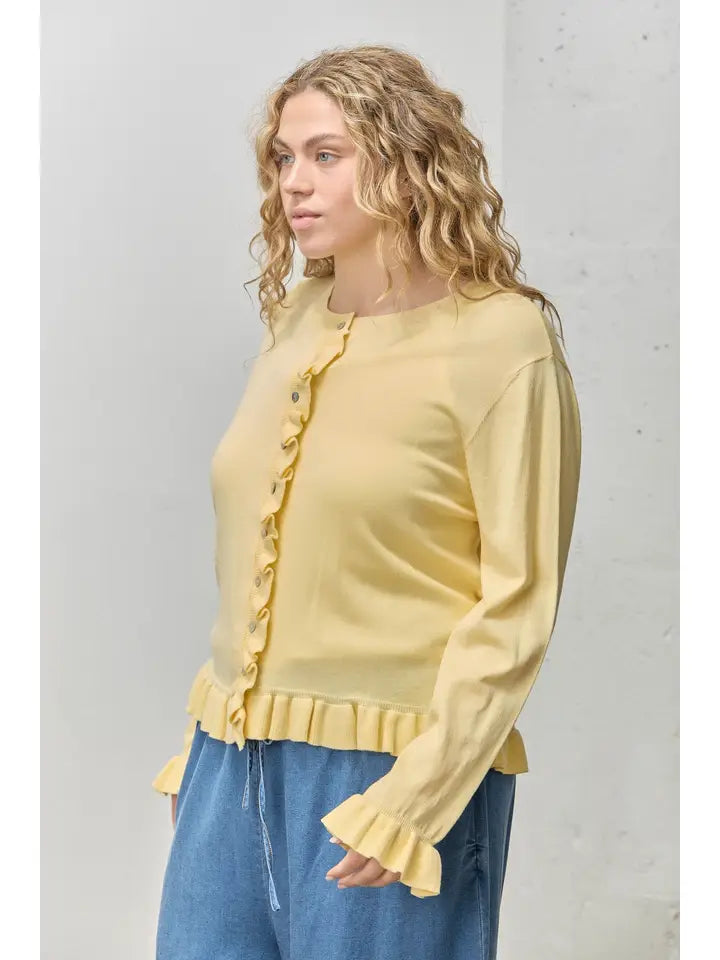 Noelle Ruffle Trim Cardigan - Plus Size